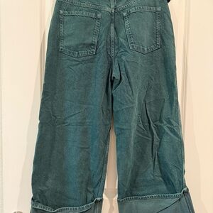 We the Free Teal Wide-Leg Cuffed Denim Pants